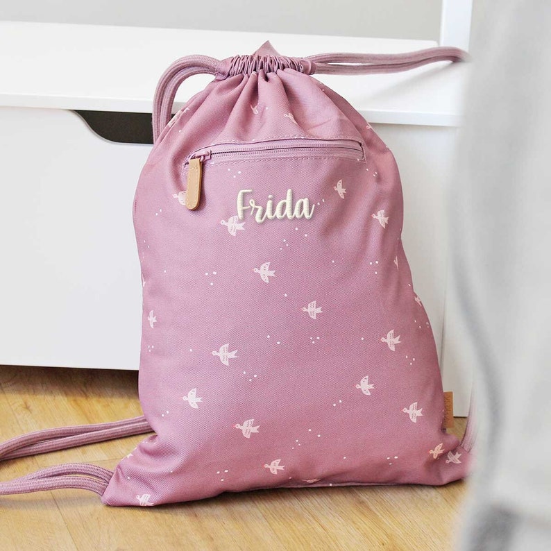 Sac de sport Hirondelle rose personnalisable, sac de sport fille Fresk, cadeau inscription garderie fille image 1