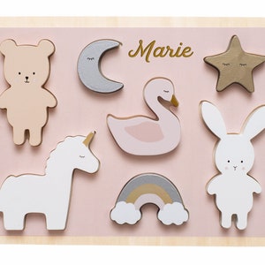 Holz-Steckpuzzle Einhorn personalisierbar, Kinder-Puzzle, Holzspielzeug Kleinkinder, Geschenk Geburtstag Bild 2