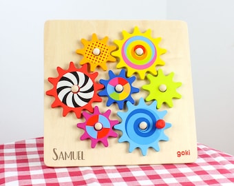 Wooden puzzle gears customizable, wooden puzzle toddler, puzzle toddler