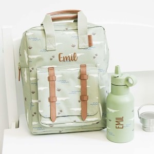Sac à dos bouteille set crocodile personnalisable, sac à dos maternelle, sac à dos fresque, gourde enfant, cadeau garderie inscription école
