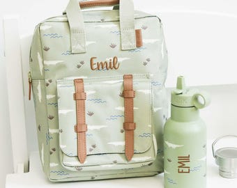 Personalized Crocodile Backpack and Bottle Set, Kindergarten Backpack, Fresk Backpack, Child's Water Bottle, Gift for Kindergarten or Back to School