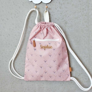 Turnbeutel Pusteblume rosa personalisierbar, Sporttasche Mädchen Fresk, Geschenk Kita Einschulung Mädchen