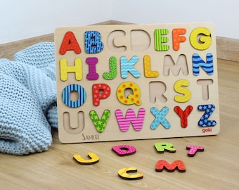 Wooden puzzle alphabet customizable, wooden puzzle toddler, gift birthday boy girl, gift kindergarten child