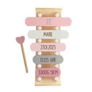 Xylophon rosa für Kinder personalisierbar aus Holz, Geschenk zum 1. Geburtstag, Kinder-Xylophon Spielzeuginstrument Label Label Bild 2