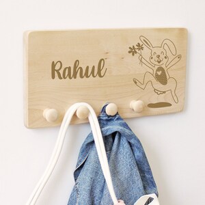 Children&#39;s coat rack with name rabbit made of wood, customizable, coat rack storage children&#39;s room, gift birth birthday, Easter gift