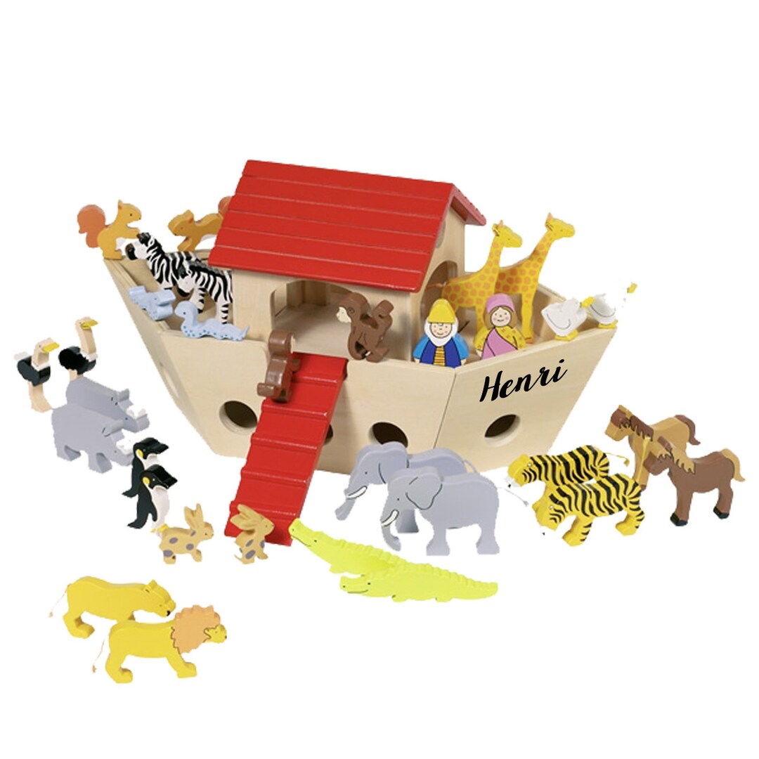 Personalisierbare Arche Noah aus Holz, Geschenk zur Taufe Junge Mädchen ...