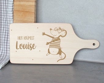 Planche de petit-déjeuner personnalisée Souris en bois, planche à découper enfant, cadeau pour naissance anniversaire