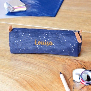 Trousse bleu foncé avec nom, trousse garçon fille, cadeau cartable écolier, trousse enfant personnalisable par Fresk