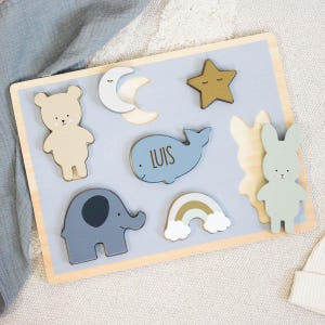 Wooden puzzle teddy customizable, toy with name, gift 1st birthday boy