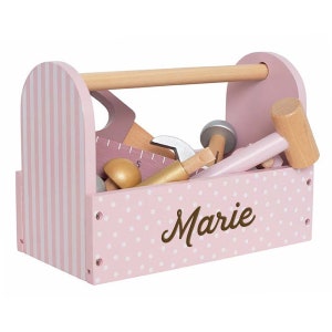 Children's tool box pink made of wood, personalizable, gift 1st birthday girl, toy tool JaBaDaBaDo