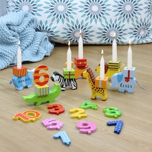Sfilata di animali per il compleanno con personalizzazione, animali del treno per il compleanno con portacandele, decorazione per il compleanno dei bambini