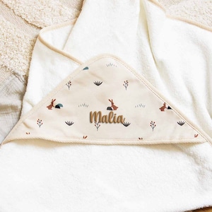 Hooded towel baby rabbit personalizable, baby towel with name, towel cotton fresco, gift birth girl