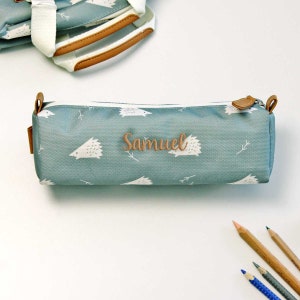Trousse hérisson bleu avec nom, trousse garçon fille, cadeau cartable écolier, trousse enfant personnalisable par Fresk