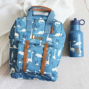 Sac à dos bouteille set Dino personnalisable, sac à dos maternelle, sac à dos fresque, gourde enfant, cadeau crèche inscription école