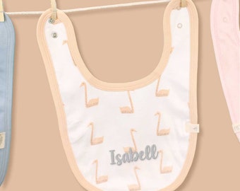 Baby Lätzchen Schwan mit Namen, Halstuch Bio-Baumwolle rosa personalisiert, Lätzchen Fresk, Geschenk Geburt Mädchen