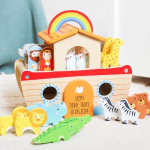 Meine kleine Arche Noah zur Taufe mit Personalisierung, Geschenk zur Taufe Junge Mädchen, Arche Noah mit Name, Arche Noah goki Bild 1