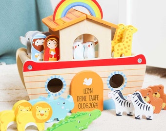 La mia piccola Arca di Noè per il battesimo con personalizzazione, regalo di battesimo per bambini e bambine, Arca di Noè con nome, Arca di Noè goki