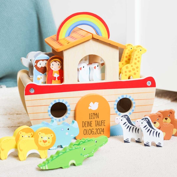 My little Noah's Ark for baptism with personalization, gift for the baptism of a boy girl, Noah's Ark with name, Noah's Ark goki