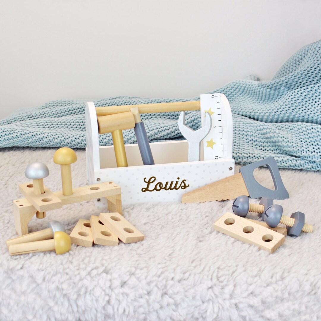 Personalized Wooden Children's Tool Box 1st Birthday Boy Gift Toy Tool