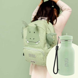 Ensemble maternelle dragon, sac à dos et bouteille personnalisable, sac à dos bouteille maternelle, trixie, cadeau inscription garderie école