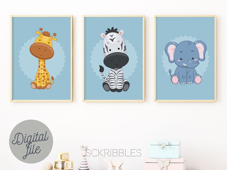 African Safari Animal Nursery Wall Art Printable Instant Etsy
