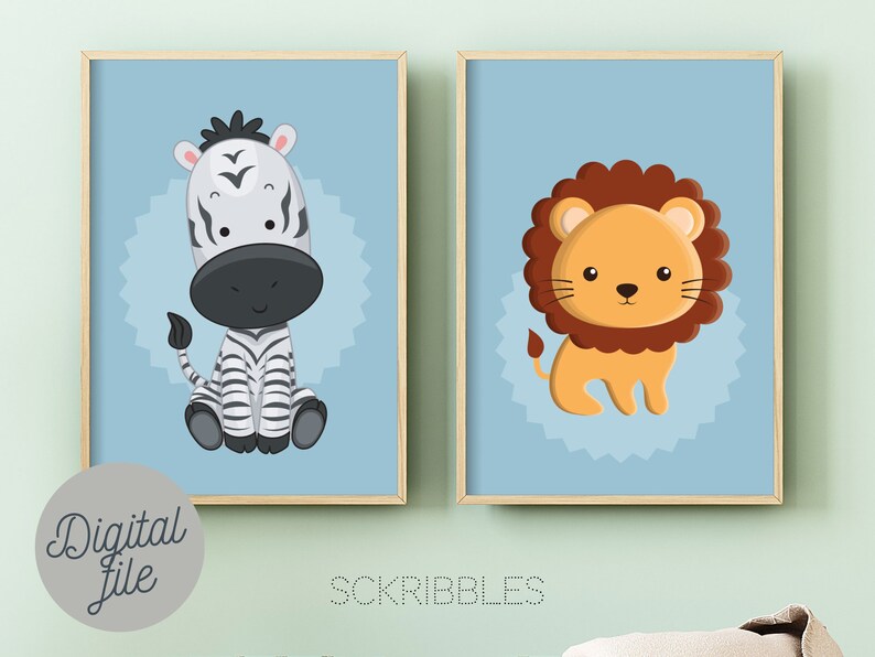 African Safari Animal Nursery Wall Art Printable Instant Etsy