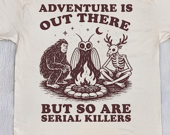 Cryptid Serial Killers Shirt, Funny Mothman Sasquatch Wendigo Vintage T-Shirt, Cryptid Art, Cryptozoology Weirdcore Tee