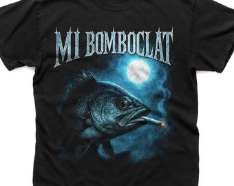 Bomboclat vismeme vintage stijl shirt, grappige vis jaren 90 stijl shirt, Mi Bomboclat shirt, Fisher, Silly Fish Gag Y2k T-shirt, T-shirt uniseks