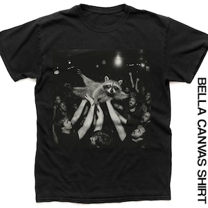 Rock Show Raccoon Meme Shirt, Tabby Crowd Surfing, Meme Shirt, y2k Aesthetic Tee, Silly Racoon Shirt, Trash Panda Shirt, Unhinged Meme Shirt