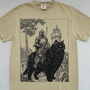 Camiseta Knight Cat Rider Vintage Comfort Colors®, camiseta retro de los 90, camiseta medieval divertida, arte oscuro y sombrío, regalo meme para él, camiseta Fairycore