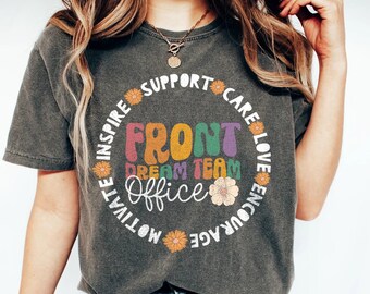 Front Office Dream Team Shirts, Schul Sekretärin T-Shirt, Büro kaufmännische Mitarbeiterin T-Shirt, Front Office Lady Front Office Squad Crew Geschenk