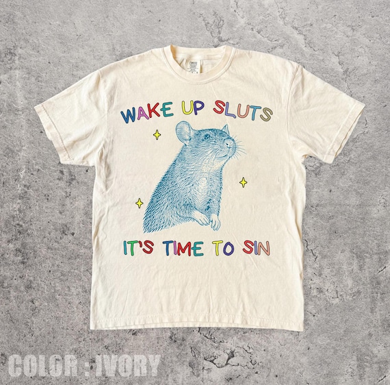 Comfort Colors® Wake up time to sin, Rat meme tee, funny animal graphic tee, sarcastic shirt cursed tshirt unhinged humor top viral tshirt