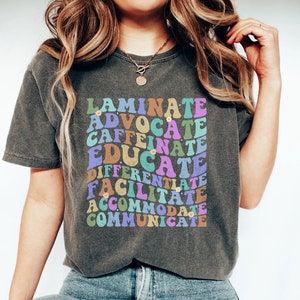 Laminate Advocate Caffeinate Educate Shirt, Special Ed Team T shirt ,Special Education Teacher, Retro Boho Aesthetic, Neurodiversity Shirt