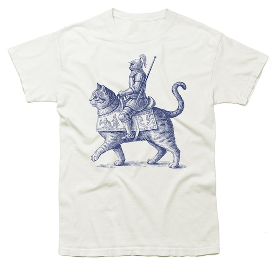 Vintage Cat Knight Tshirt, Meme Shirt, Retro Tee, 90s Cat Tattoo Style Shirt, Medieval, Kitten, Y2k, Dark Art, Grimdark, Funny Gag Gift