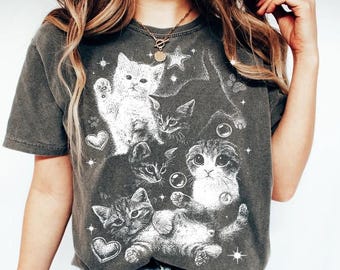 T-shirt chat mème esthétique des années 90, t-shirt chat idiot de l'an 2000, tee-shirt chaton de l'an 2000, chemise chats chemise chat tendance, drôle, chemise haute fille du centre-ville