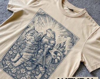 Vintage Frog Riding Medieval Cat Sweatshirt, Weird Tee, Unhinged shirts, Weirdcore clothing, Goblincore linocut, Funny Meme T-Shirt
