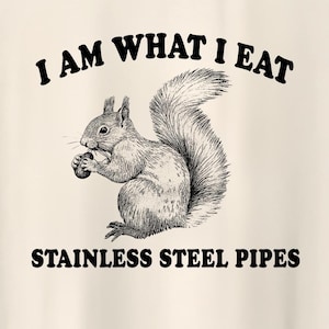 Camiseta vintage de ardilla con tubos de acero inoxidable "Soy lo que como", divertida camiseta de ardilla con meme, camiseta de panda basura, camiseta vintage con meme de dibujo.