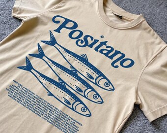 Positano-skjorta, Amalfikustskjorta, Italiensk skjorta, fisk-t-shirt, semesterskjorta, reseskjorta, vintage-estetik, retro 90-tals-t-shirt, italiensk skjorta