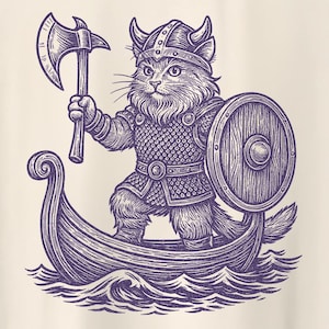 Viking Cat On A Boat Vintage Style Shirt - Funny Cat Meme Shirt, Vintage 90s Y2K Tee, Ironic Unhinged Shirt, Silly Animal Meme, Unisex Shirt