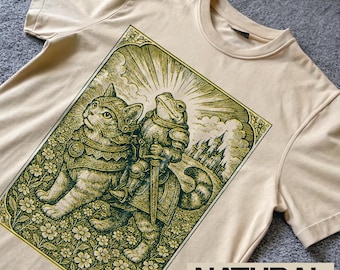 Vintage kikker en middeleeuwse kat, shirt Knight Rider, T-shirt uniseks, Dark Academia Aesthetic Tee, shirt Fantasy Knight, shirt retro kikker Meme