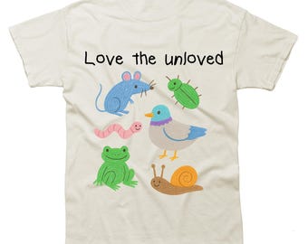 Ame os não amados - camiseta unissex, camiseta meme, camiseta pombo, rato, sapo, amante de camisetas bobas, camiseta com desenho de animal engraçado