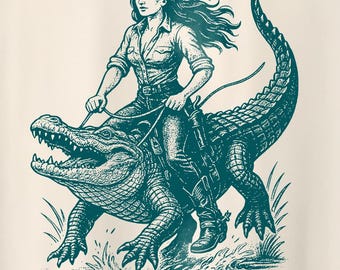 Cowgirl reitet ein Alligator Vintage Style Shirt, lustiges Western Cowboy Shirt, Ästhetische Country Musik 90er Jahre Grafik T-Shirt, Weirdcore Rodeo Shirt
