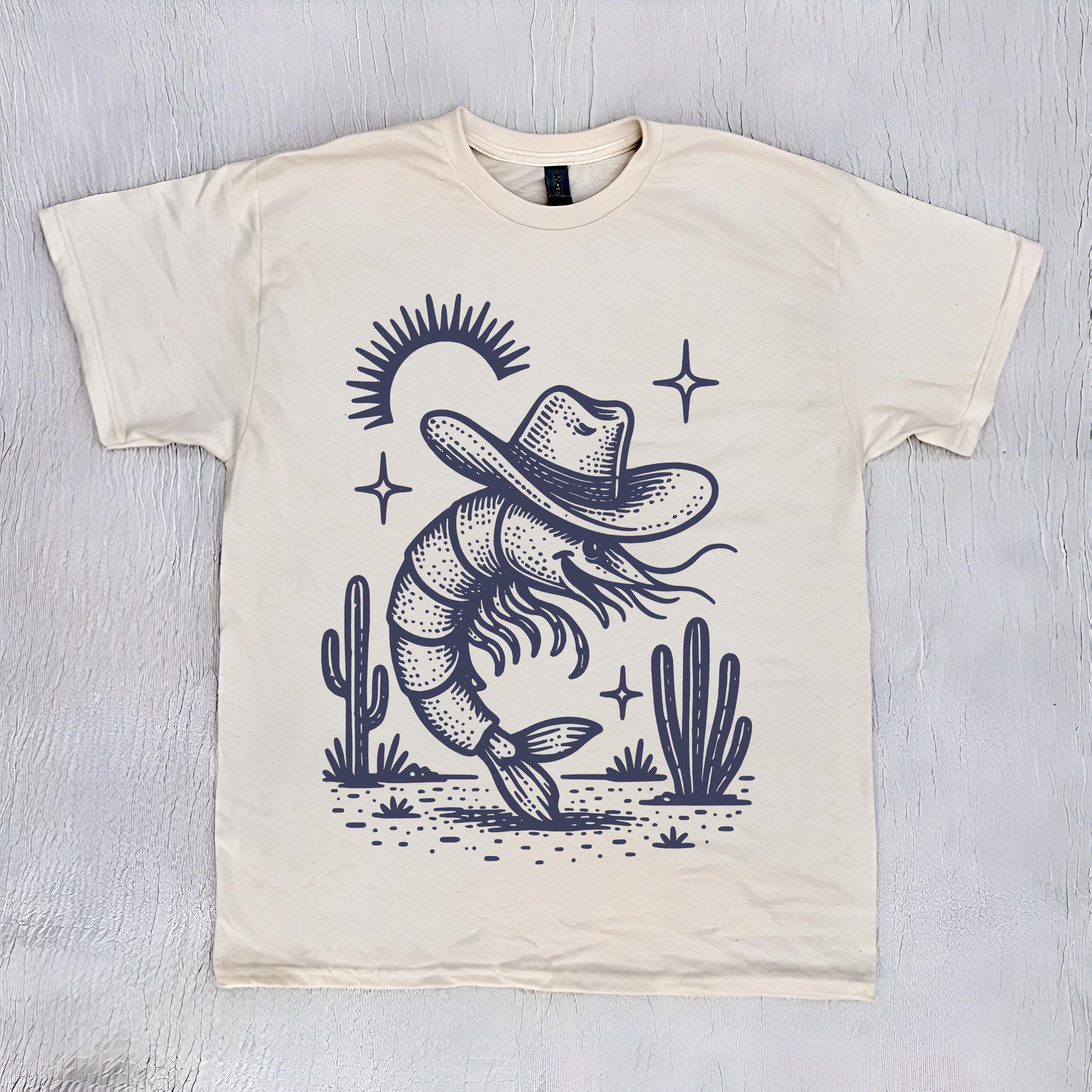 Cowboy Shrimp Shirt, Vintage Style Unisex Shirt, Retro Cartoon 90s