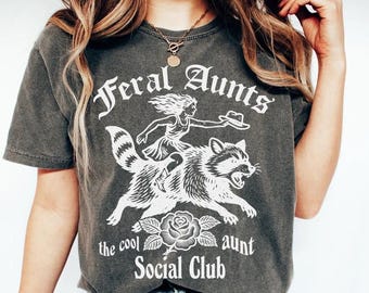 Vintage shirt Feral Aunts Social Club, shirt wilde tante, shirt Feral Raccoon Meme, shirt Weirdcore, shirt retro jaren 90, shirt tante to be geschenken