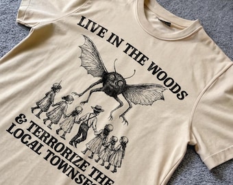Mothman Live in the Woods T-shirt. Funny Weirdcore Tshirt Tee Adult Men Women, Funny Cryptid shirt, Fantasy Book Lover, Moth Man Meme Shirt