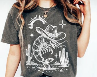 Cowboy Shrimp Shirt, Vintage Style Unisex Shirt, Retro Cartoon 90s Western Shirt, Aesthetic Tee, Meme Shirt, Unhinged, Sarcastic Western Tee