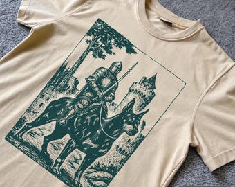 Vintage Knight Dobermann Rider T-shirt, retro jaren 90 grafisch T-shirt donkere kunst middeleeuwse grappige hond meme shirt, dobermann moeder vader, Grimdark cadeau