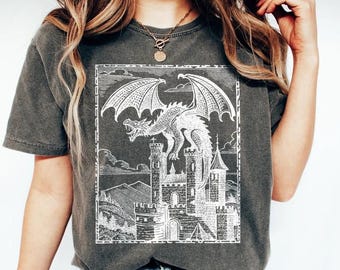 Dragon Vintage Dark Art 90s Shirt, 90s Tattoo Shirt, Retro Medieval Y2k Tshirt, Dragon Lovers Gift Tee, Grimdark, Fantasy Reader T-Shirt