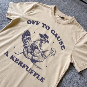 Raccoon Off to Cause a Kerfuffle, Funny Silly Racoon and Chicken Meme Tee Shirt, Trash Panda Shirt, Weirdcore Tee, Vintage Drawing Shirt