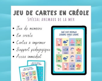 Memory card game in Guadeloupean Creole on the theme of sea animals | Children from 3 years old | Digital download